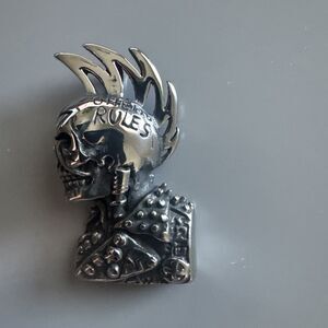 Silver Plated Stainless Steel Skull Pendant Biker 24 Inch Chain Necklace Mens